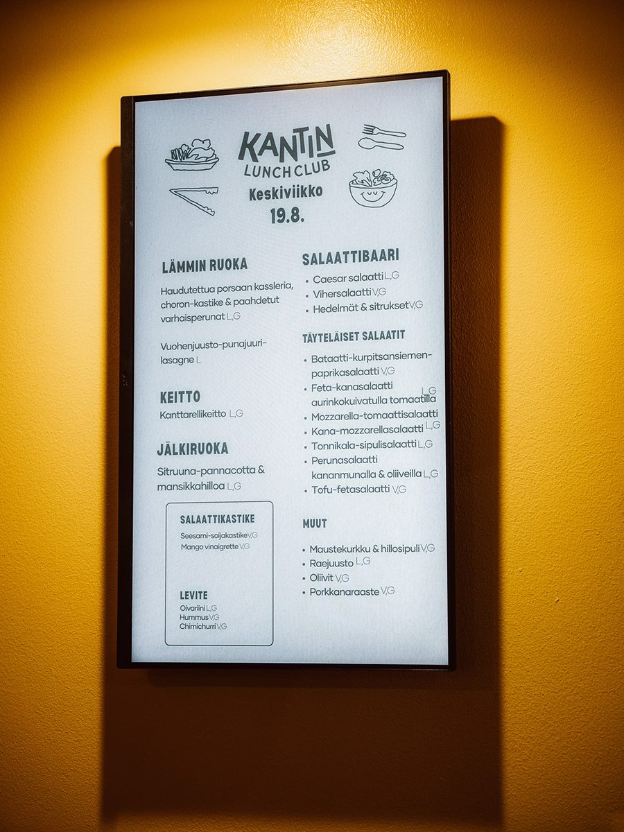 Päivän menu näytöllä